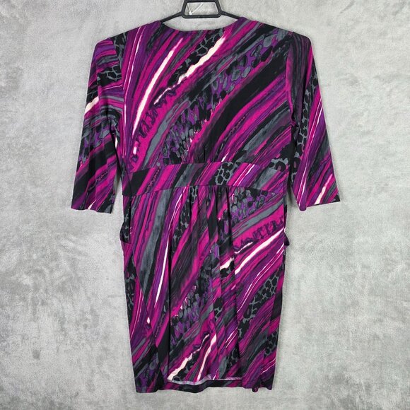 Womens AGB Purple Black Abstract Print Dress V-Neck 3/4 Sleeve Polyester Size 14 - Picture 4 of 8